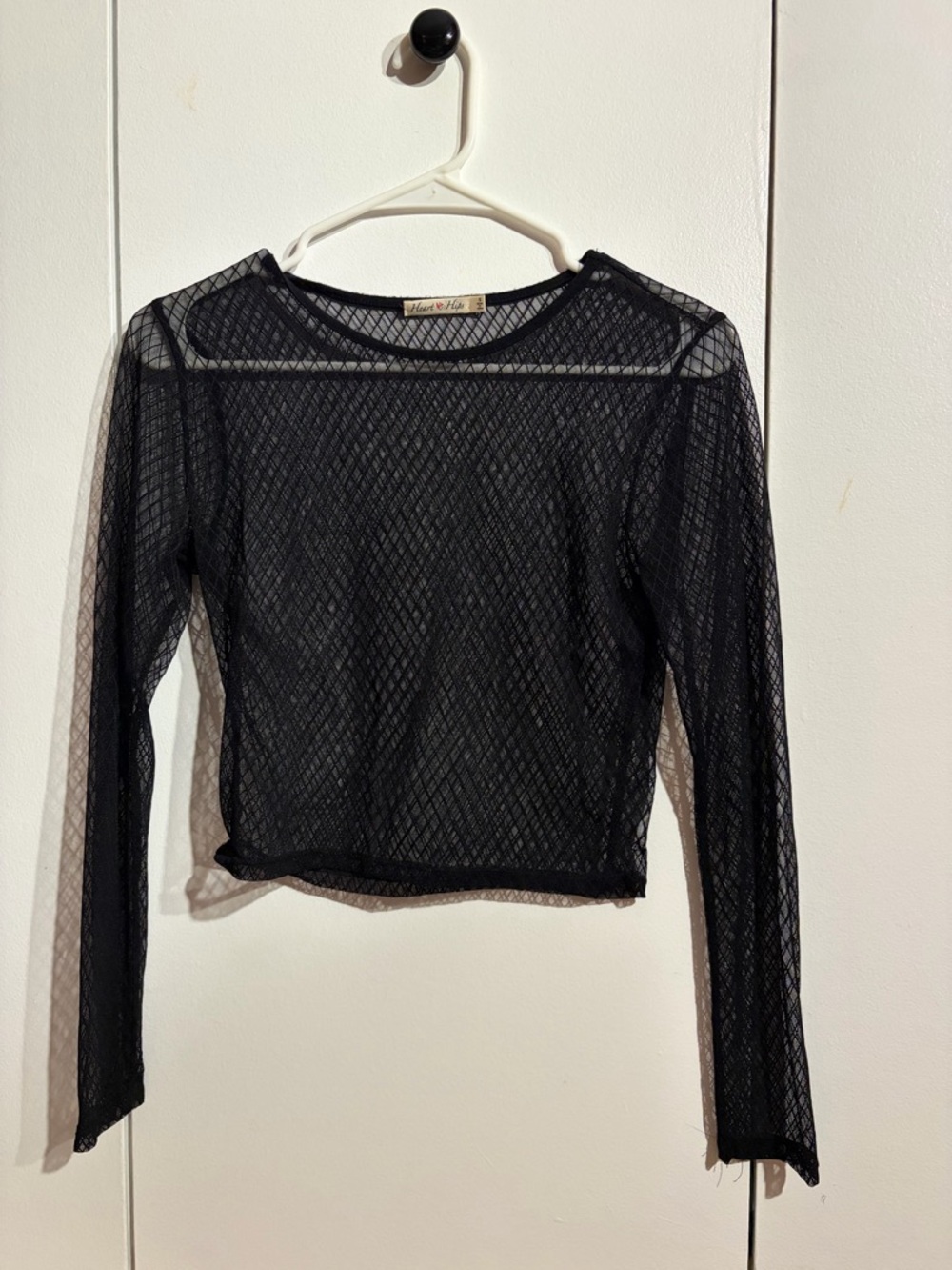 Heart Hips Black Long-Sleeve Sheer Mesh Top